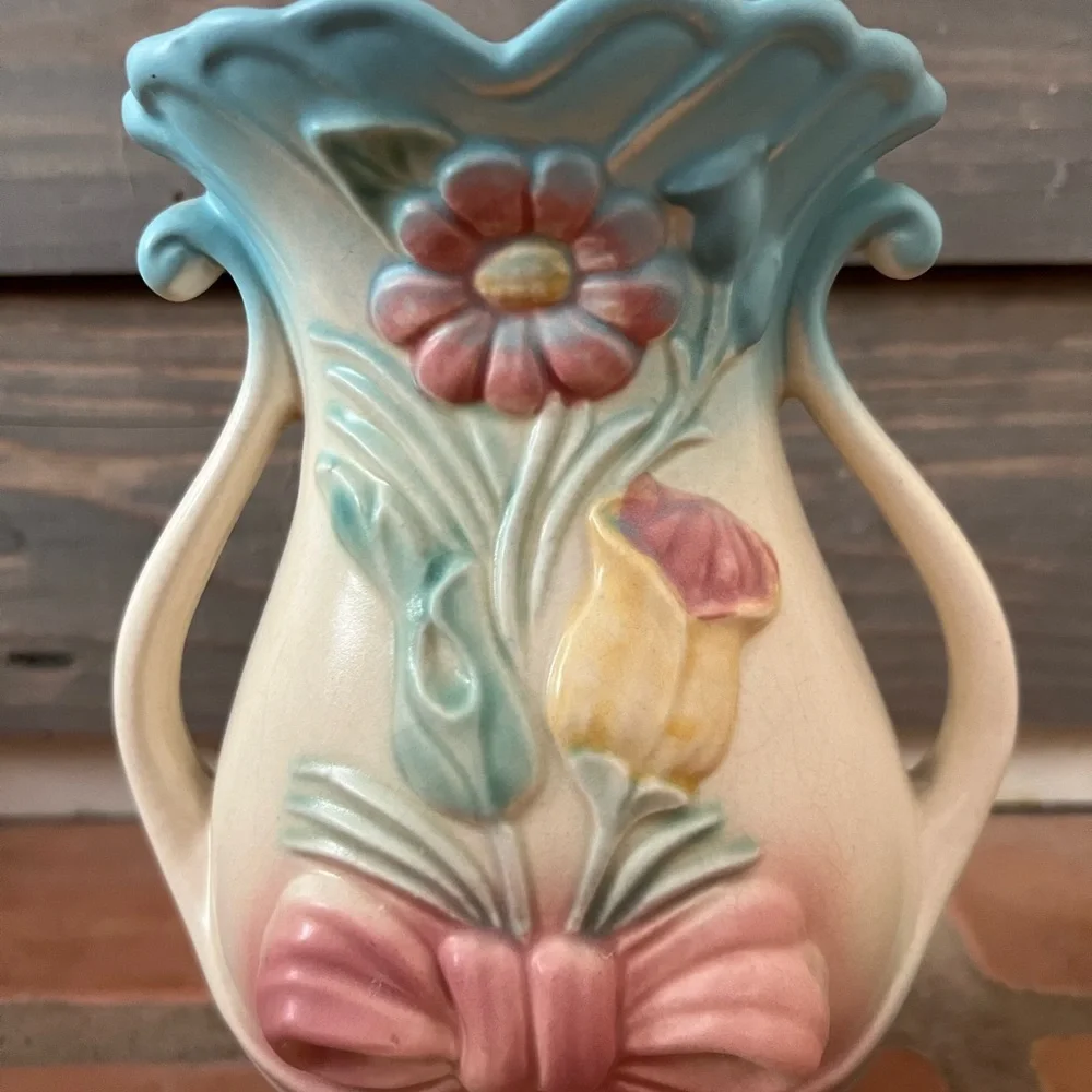 RARE Vintage Original Hull Art Bow Knot Double Handle Vase B-7-8.5” - Picture 2 of 16